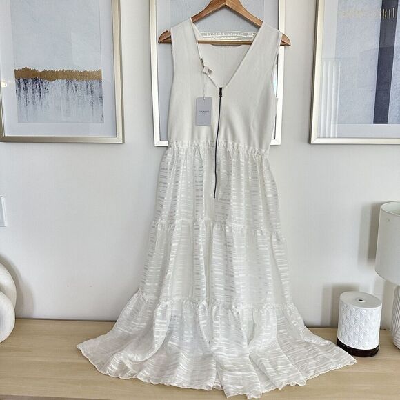 NWT Ted Baker Dress Womens US 6‎ Slip Midi Tiered Fit & Flare Elegant Old Money - Picture 11 of 14